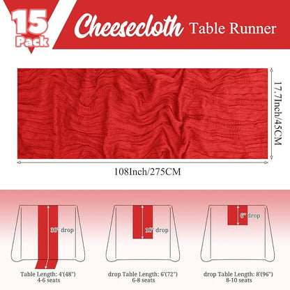 15 Pack Red Table Runner 17 x 108inch Cheesecloth Table Runner Boho Gauze Table - Image 2