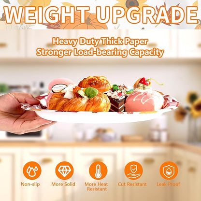 Grencian 50Pcs Fall Oval Paper Plates 10" x 12" Large Disposable Little Pumpkin Platters A Little Pumpkin Is On The Way Plates for Autumn Thanksgiving Holiday Birthday Baby Shower Party Decorations