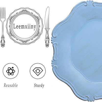Blue Charger Plates Set of 6, Decorative Table Plastic Chargers for Dinner Plates, Party, Wedding, Thanksgiving, Christmas, 22BL