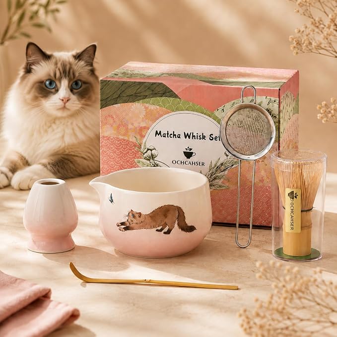 Matcha Set with Cat Pattern, 17 OZ Matcha Bowl, Matcha Kit - Image 3
