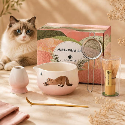 Matcha Set with Cat Pattern, 17 OZ Matcha Bowl, Matcha Kit - Image 3