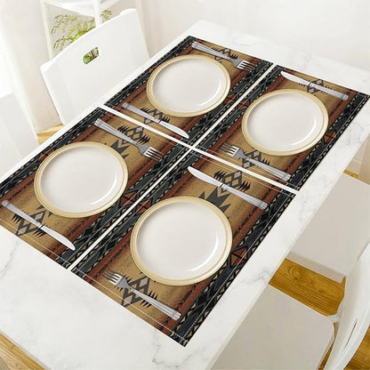 Aztec Southwest Placemats Rustic Tribal Geometric Decorative Table Mat Antique Native Heat Resistant Place Mats for Dining Kitchen Party Holiday Decor 12x18Inch Set of 6