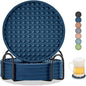 Coasters for Drinks, Silicone Coasters Set of 6 with Metal Holder, Outdoor Coaster for Coffee Table, Non-Slip Rubber Table Cup Mat Desk, Heat Resistant & Scratch-Proof (Navy Blue)