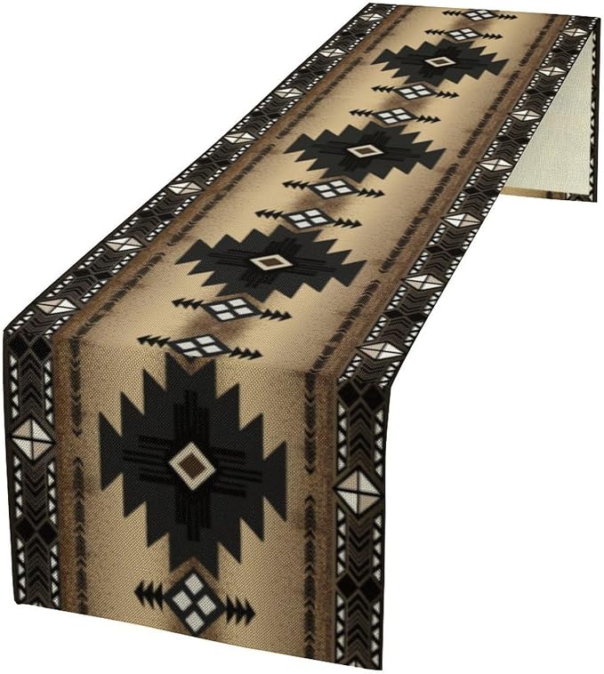 Aztec Table Runner, Southwestern Ethnic Geometric Triditional Table Runner by Yearn+Jear