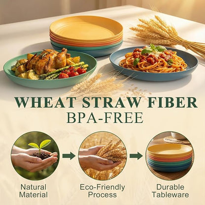 Wheat Straw Plates Set of 8, Reusable Plastic Dinner Plates 9 Inch, Unbreakable - Image 3