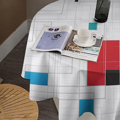 Mid Century Round Tablecloth, Abstract Geometric Mid Century Retro 50S 60S Tablecloth for Home Party Dining Room Kitchen Decor 50Inch(127cm)