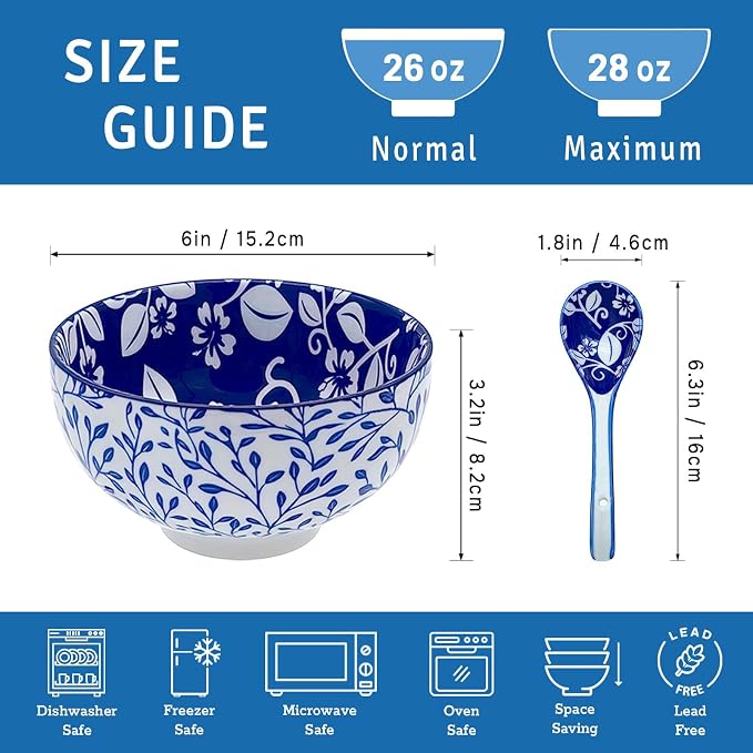 28Oz Ceramic Soup Ramen Bowl Set of 6 - Image 2