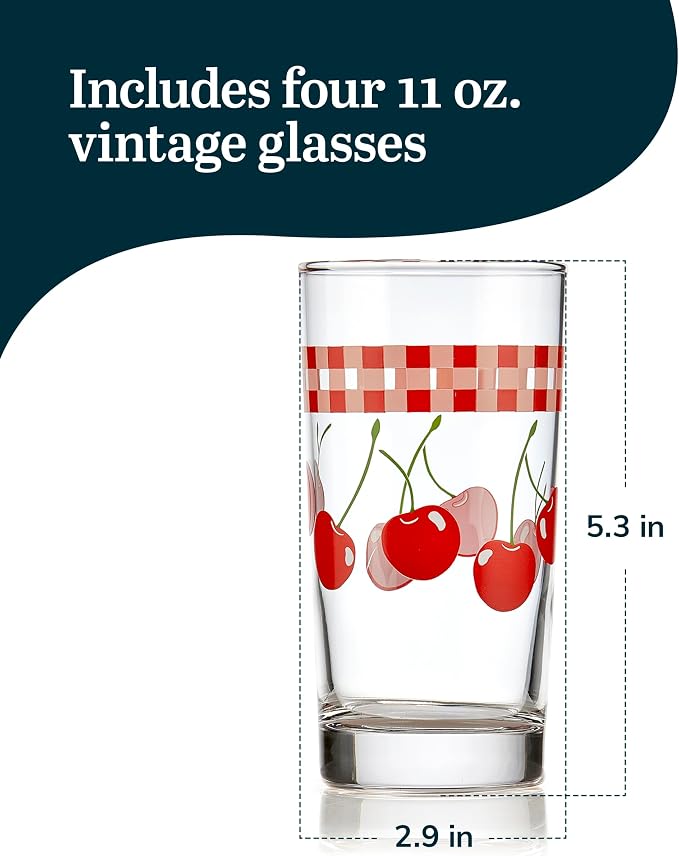 Libbey Vintage Juice Drinking Glasses Set of 4, Retro Fruit Design Glass Cups - Image 3
