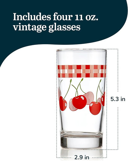Libbey Vintage Juice Drinking Glasses Set of 4, Retro Fruit Design Glass Cups - Image 3