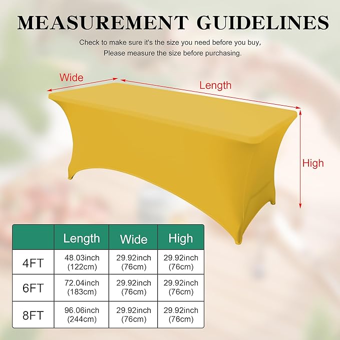 6FT Table Cloth for Rectangular Fitted Events Stretch Yellow Table Covers Washable Spandex Tablecloth Protector for Party, Wedding, Cocktail, Banquet, Festival