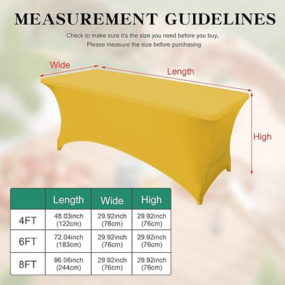 6FT Table Cloth for Rectangular Fitted Events Stretch Yellow Table Covers Washable Spandex Tablecloth Protector for Party, Wedding, Cocktail, Banquet, Festival