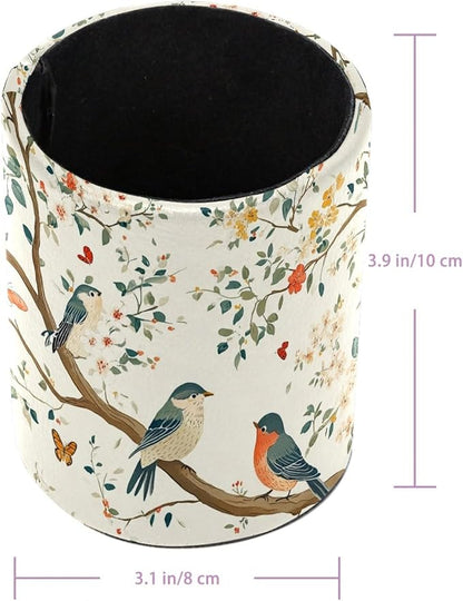 Leather Pen Holder for Desk, Birds Branches Butterflies Pencil Cup Pen - Image 3