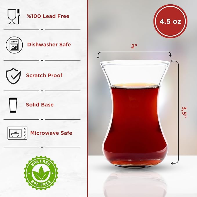 Turkish Tea Glass Set of 6, Small Clear Glass Tea Cups - Image 2