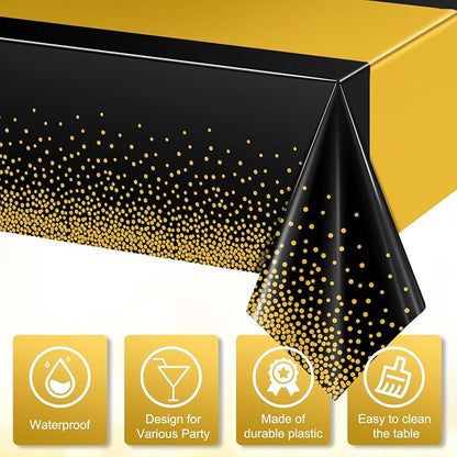 3Pcs Black and Gold Tablecloth Party Decorations, Plastic Black Table Cloth - Image 3