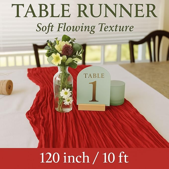 3 Pack 10FT Red Cheesecloth Table Runner 120 Inch Rustic Boho Gauze Cheese - Image 2