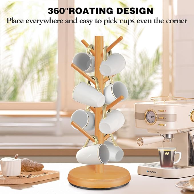 Mug Holder Tree, New Upgraded 360° Rotated 8 Hooks Coffee Cup Holder - Image 2