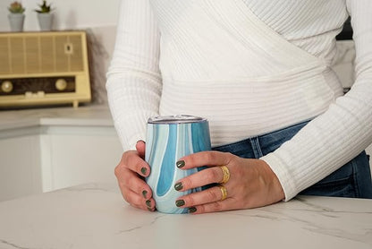 CHILLOUT LIFE 12 oz Stainless Steel Wine Tumblers 4 Pack - Double Wall Vacuum Insulated Wine Glasses Cups with Lids and Straws Set Keeping Cold & Hot for Coffee, Beer, Ice Cream - Ocean Marble Pattern