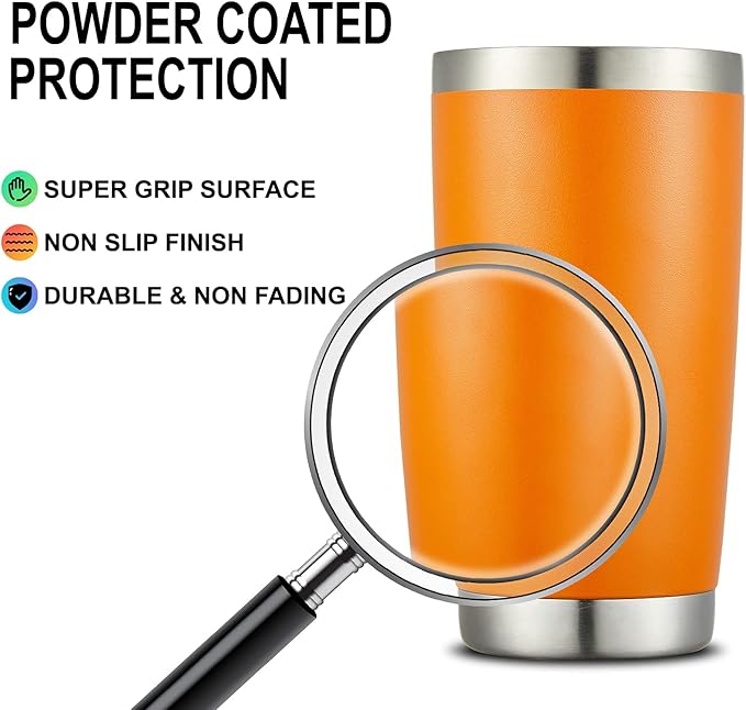 COMOOO 20oz 8 Pack Tumbler Double Wall Vacuum Insulated Coffee Travel Mug Stainless Steel Tumbler Bulk with Lid and Straw Insulated Coffee Cup for Cold & Hot Drinks (Orange, 8 Pack)