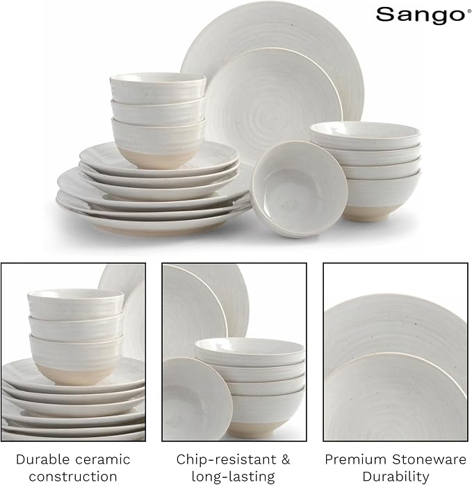 Sango Siterra 16-Piece Rustic White Stoneware Dinnerware Set – Service - Image 7