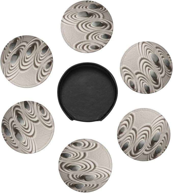 6 Pcs Japanese Zen Garden Meditation Stone Leather Coasters - Image 7