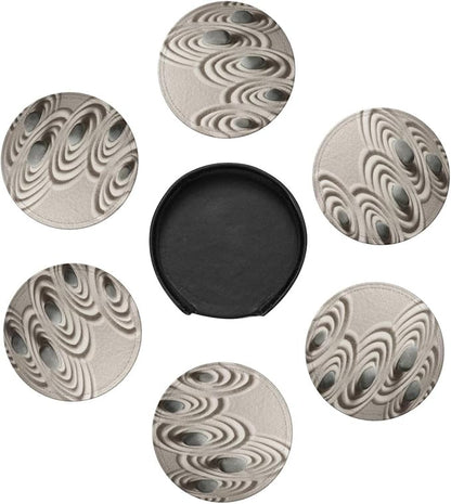 6 Pcs Japanese Zen Garden Meditation Stone Leather Coasters - Image 7