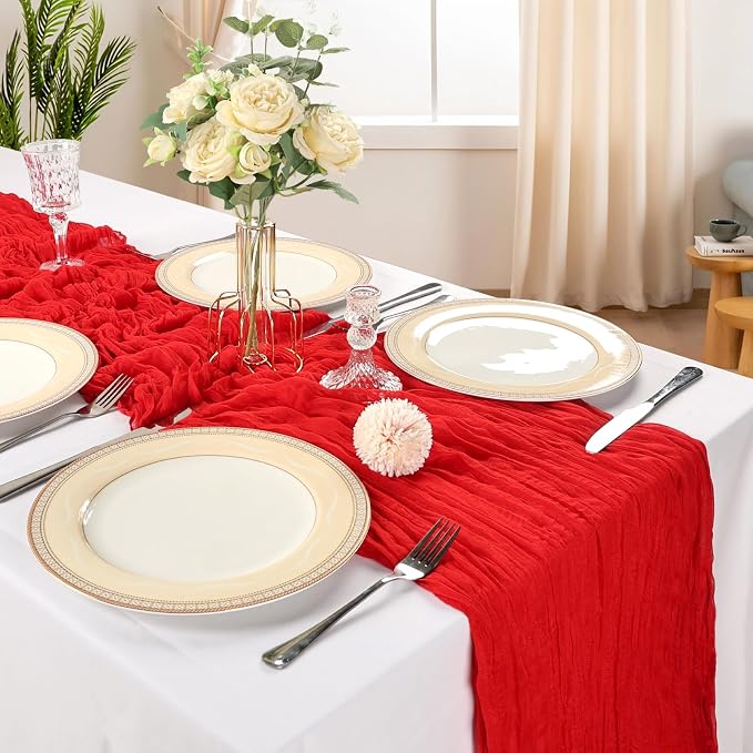 6 Pack 10Ft Red Cheesecloth Table Runner 23 x 120 Inch | Gauze Rustic Boho - Image 2