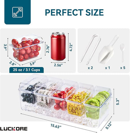 Chilled Garnish Tray with 5 Small Removable Containers and Compartments | Ice - Image 3