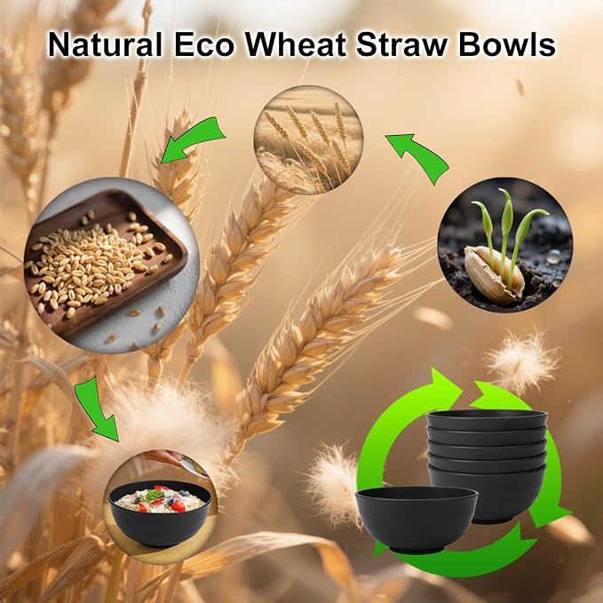 Wheat Straw Bowls 60oz, Large Salad Bowl Unbreakable Ramen Bowls Set of 6 - Image 7