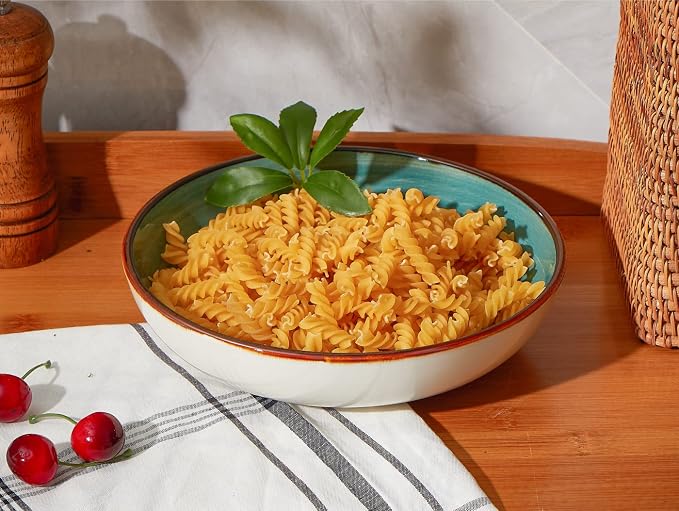 ONEMORE Pasta Bowls 30 Ounce Porcelain Salad Bowls Shallow Bowls - Image 3
