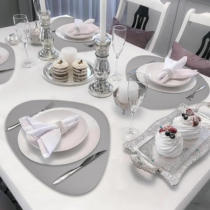 Faux Leather Placemats and Coasters Set of 2, Round Leather for Dinner Table Mats Heat Resistant Non-Slip Insulation Coffee Mats Kitchen Place Mats Nordic Style (Light Gray, 2 Placemats+2 Coasters)