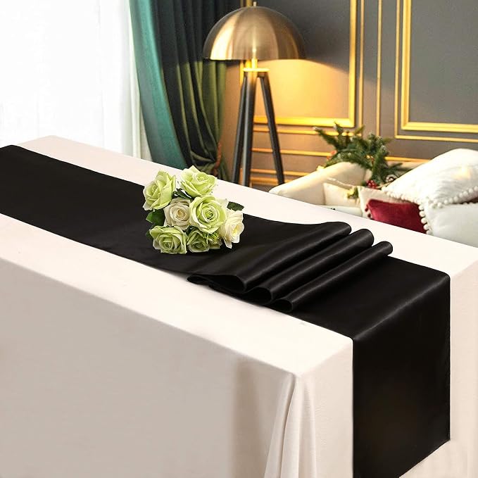 Black Table Runners 20 Pack 12x108 inch Silk Satin Smooth Fabric | Satin Table - Image 7
