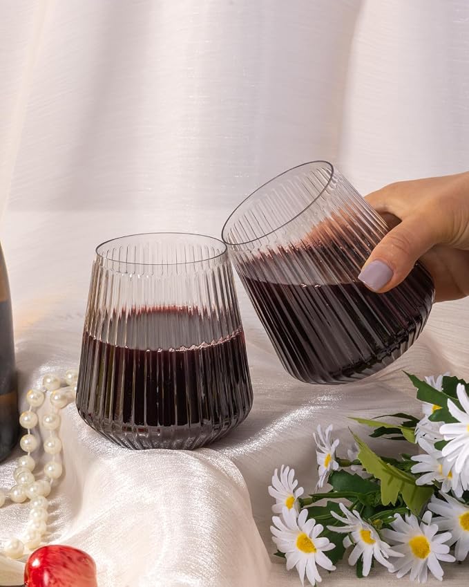 Goodluck 80 Pack 12oz Stemless Plastic Wine Glasses – Clear Ribbed Cups | - Image 7