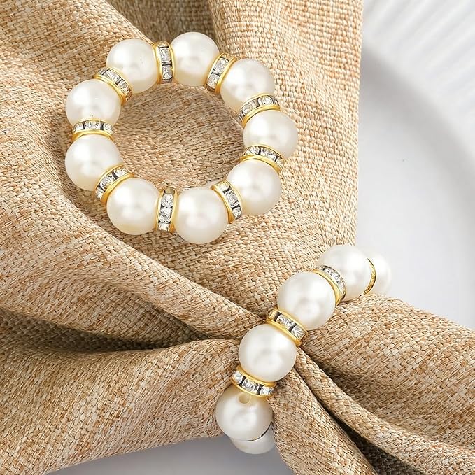 50Pcs Pearl Napkin Rings, Imitation Pearl Ring Napkin Wedding Beaded White | - Image 5