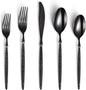 Lemeya 20-Piece Hammered Black Silverware Set,18/10 Stainless Steel Forging Heavy Duty Cutlery Set for 4, Luxury Unique Flatware Set,Spoons and Forks Set,Mirror Polished,Dishwasher Safe