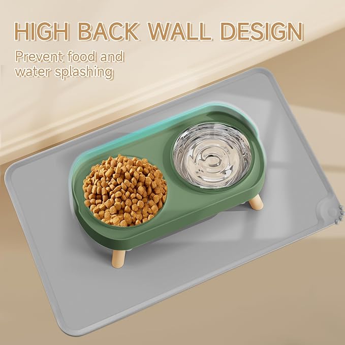 Elevated Cat Bowl with Food Mat, Raised Cat Food and Water Bowl Set - Image 3