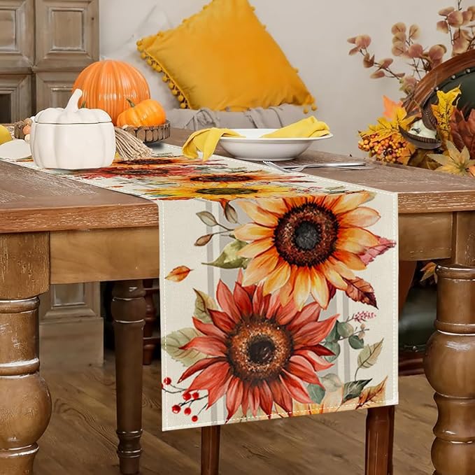 RABUSOFA Fall Table Runner 13x108 Inch Sunflower Fall Decor - Image 2