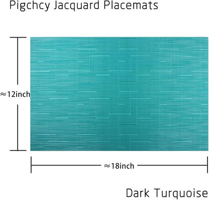 PIGCHCY Placemats,Durable Heat Resistant Placemats for Dining Table,Washable Woven Vinyl Kitchen Placemats Set of 4 (18 x 12 inches, Turquoise)