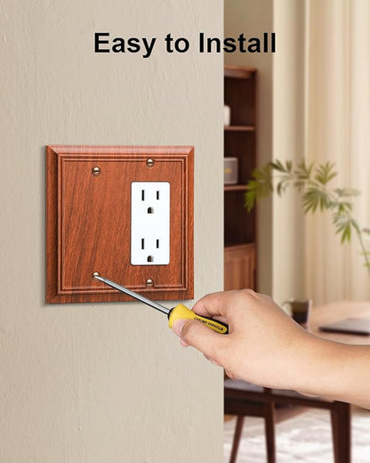2-Pack Combo Blank/Decorator Wall Plates, Wood Grain Decorative Switch Plates and Outlet Covers, Durable Natural Bamboo Fiber Wall Plates for Electrical Outlets, Receptacle, GFCI Outlet, Dimmer Switch