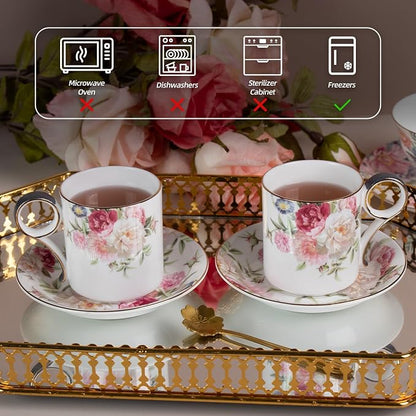 KAMMAK Tea Cups and Saucers Set of 2, Porcelain Coffee Cups, JBE014 | Stackable - Image 3