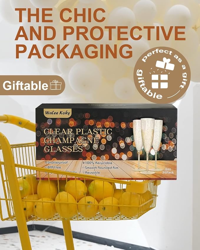 36 Pack Plastic Champagne Flutes, 6 Oz Clear Disposable Wine Glasses | Elegant - Image 6