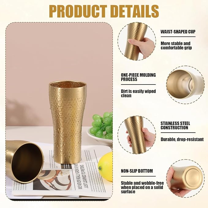 Textured Stainless Steel Cups 14 oz, 2 Pack Stackable Double Wall Insulated - Image 3