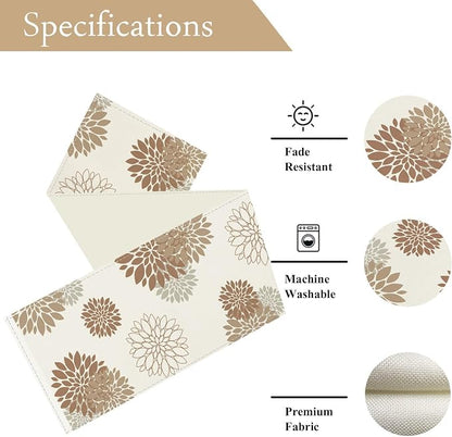 Coffee Brown Dahlia Table Runner Modern Elegant Flower Beige Table Runners - Image 5