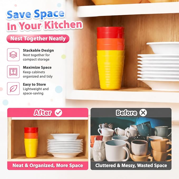 Set of 12 Kids Cups, 8 oz Unbreakable Toddler Cups, Mixes Colors | BPA free - Image 8