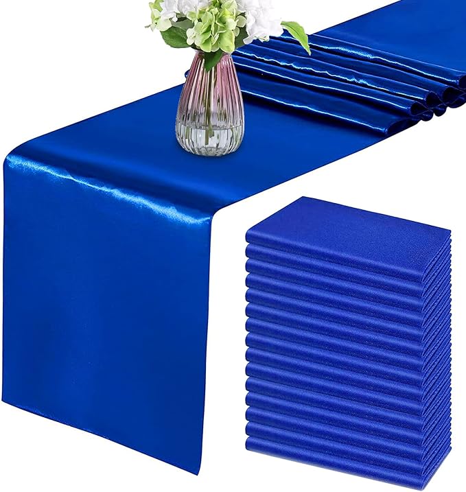 Royal Blue Satin Table Runner 12x108 Inches, 15 Pack | Silk and Smooth Fabric by HMQIANG