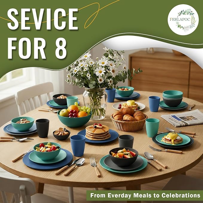 40 PCS Wheat Straw Plates and Bowls Sets, Dishware Set - Image 7