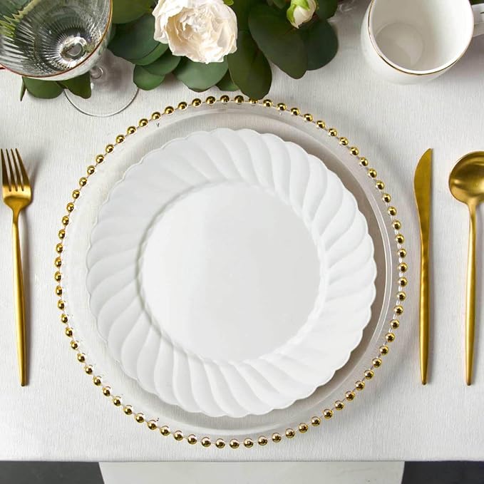 Efavormart 10-Pack 10" White Flared Round Plastic Dinner Plates, Premium Heavy by efavormart