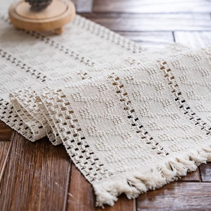 Macrame Table Runner Cream Beige Boho Table Runners by AlynsehomCreateaBetterLife