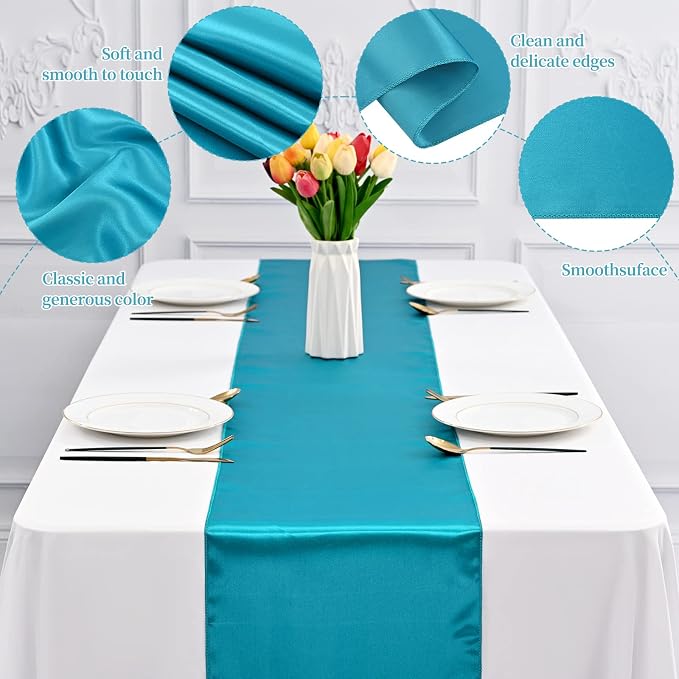 12 Pack Turquoise Satin Table Runner 12 x 108 Inch Long Premium Table Runners - Image 3