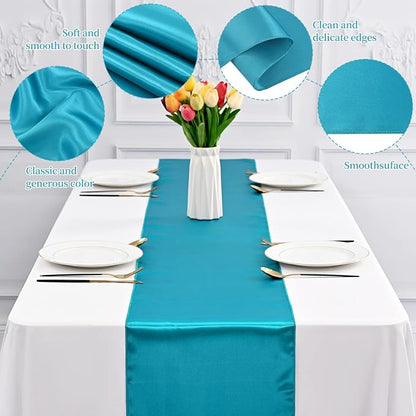 12 Pack Turquoise Satin Table Runner 12 x 108 Inch Long Premium Table Runners - Image 3