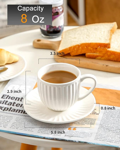 Hasense Ceramic Cappuccino Cups and Saucers - 8 Oz - Image 3